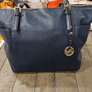 Michael Kors Navy Tote with Gold Details